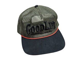 Good Life Brewery Co. Olive Green Black Mesh Snapback Hat Orange‎ Rope Trucker